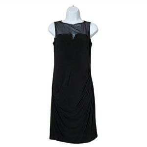 London Times Black Ruched Mesh Cocktail Dress